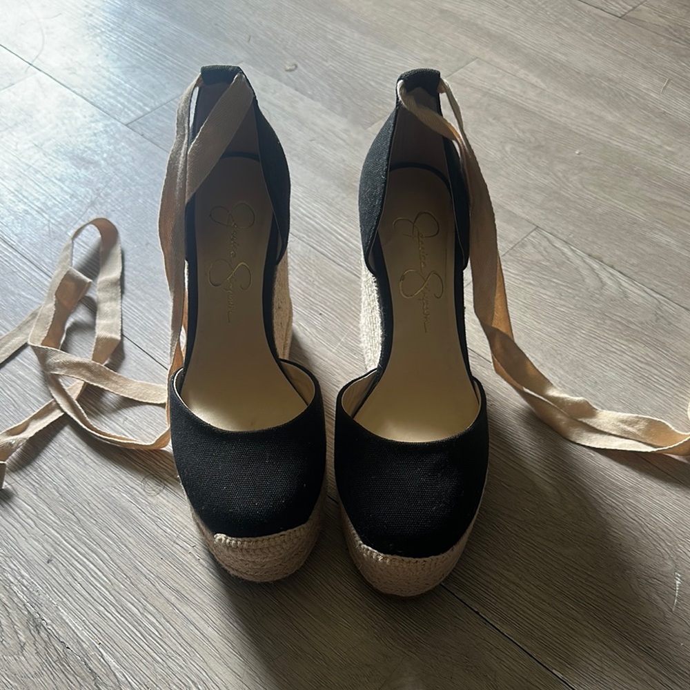 Jessica Simpson Black and Tan Espadrilles